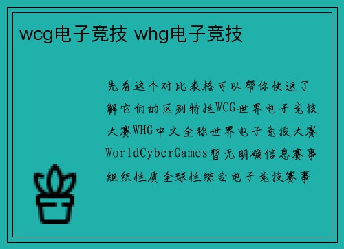 wcg电子竞技 whg电子竞技